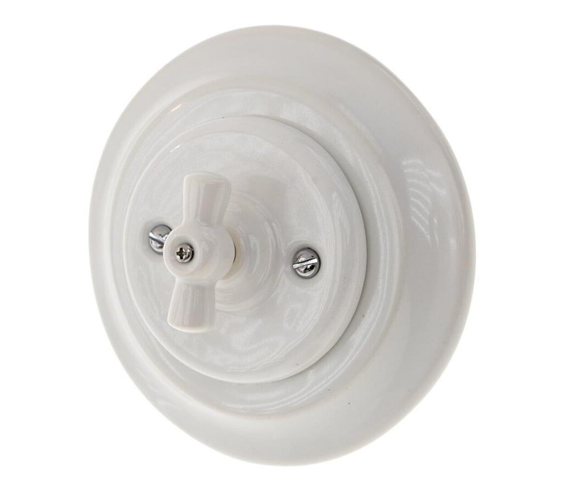 Reblig - porcelánový retro otočný vypínač s rámikom č. 5, biely RG120A1-W