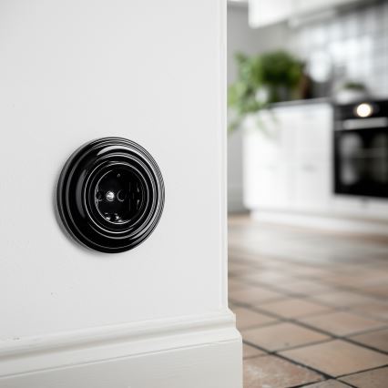 Reblig - Retro domová zásuvka s rámčekom SCHUKO 230V/16A čierna