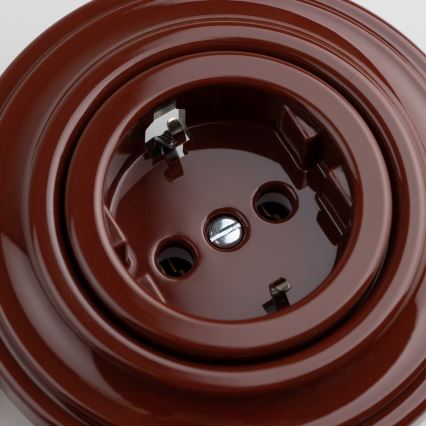 Reblig - Retro domová zásuvka s rámčekom SCHUKO 230V/16A hnedá