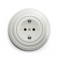 Reblig - Retro domová zásuvka s rámčekom SCHUKO 230V/16A keramická biela