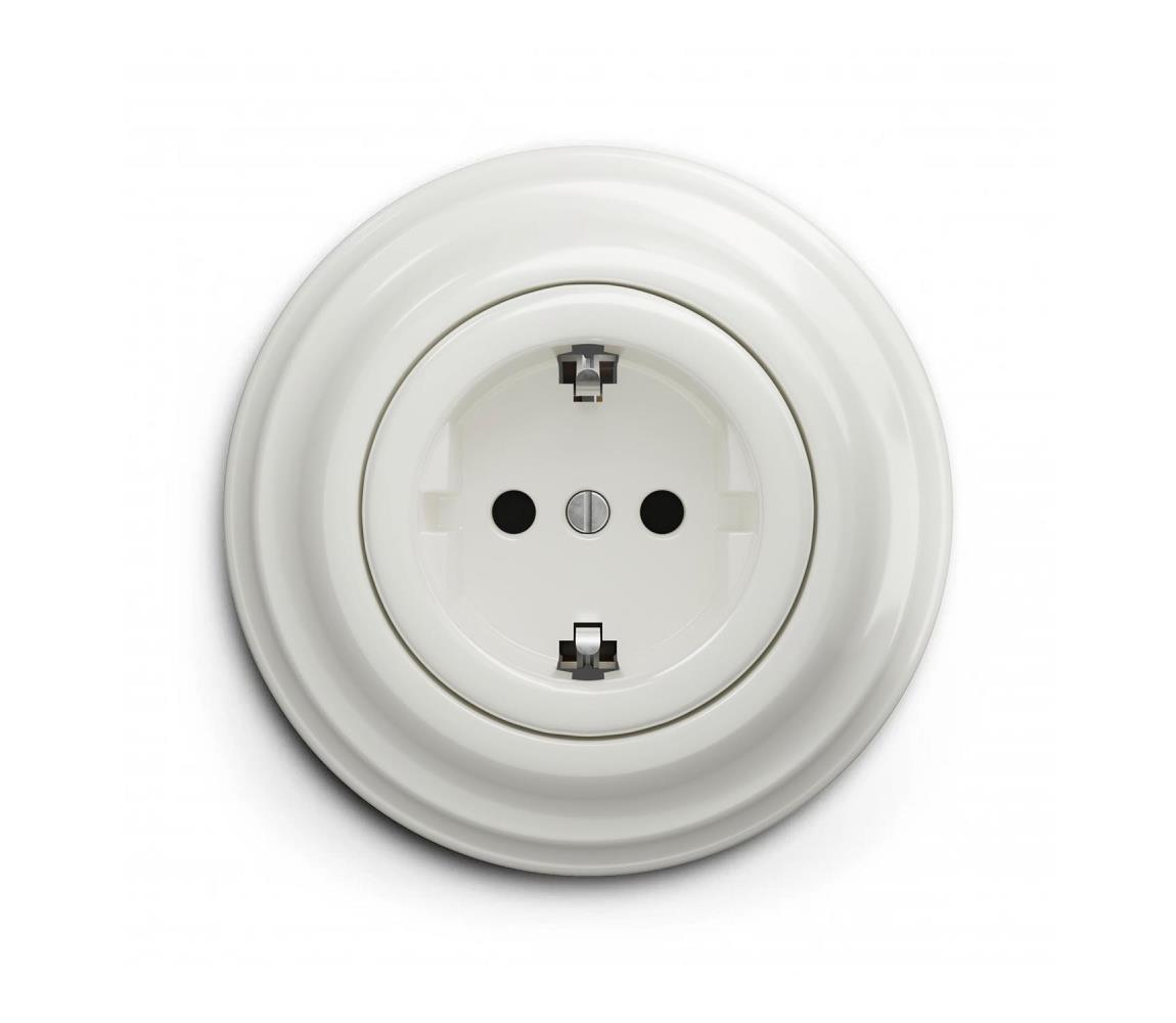 Reblig - Retro domová zásuvka s rámčekom SCHUKO 230V/16A keramická biela RG0007+RG0106