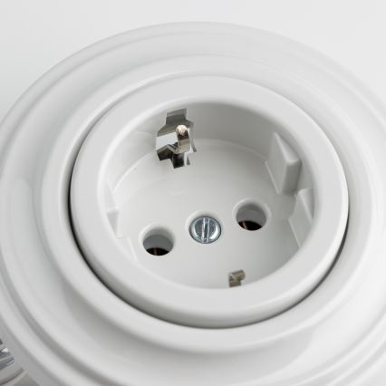 Reblig - Retro domová zásuvka s rámčekom SCHUKO 230V/16A keramická biela