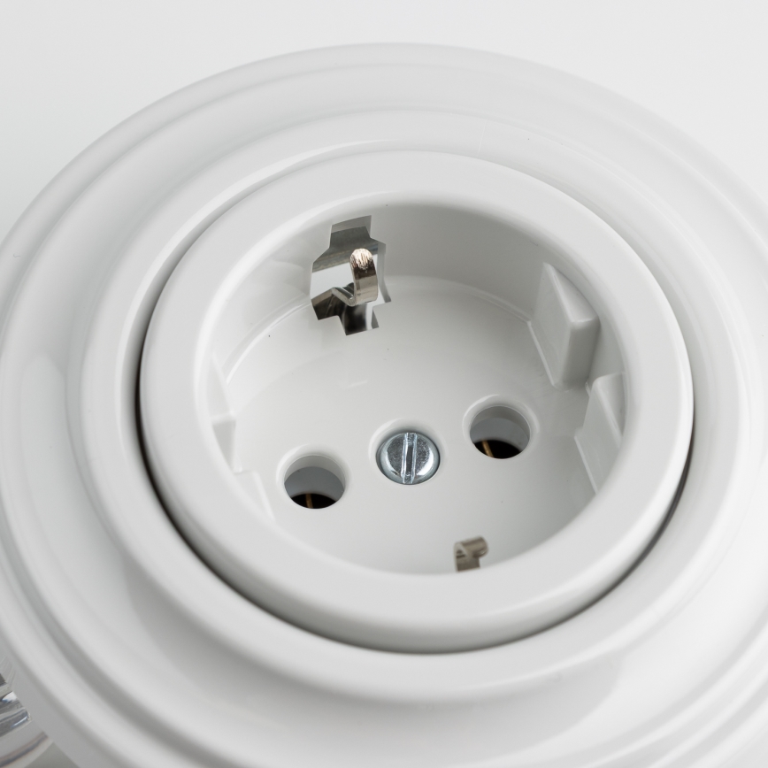 Reblig - Retro domová zásuvka s rámčekom SCHUKO 230V/16A keramická biela