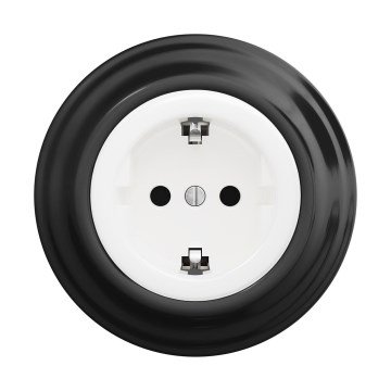 Reblig - Retro domová zásuvka s rámčekom SCHUKO 230V/16A snehovo biela/čierna