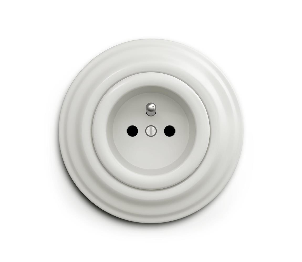 Reblig - Retro domová zásuvka s rámikom 230V keramická biela RG0007+RG0006