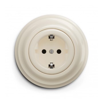 Reblig - Retro domová zásuvka s rámikom SCHUKO 230V/16A béžová