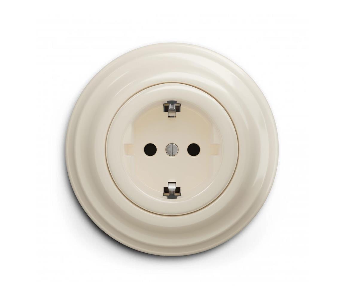 Reblig - Retro domová zásuvka s rámikom SCHUKO 230V/16A béžová RG0134+RG0144