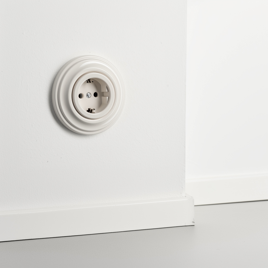 Reblig - Retro domová zásuvka s rámikom SCHUKO 230V/16A béžová