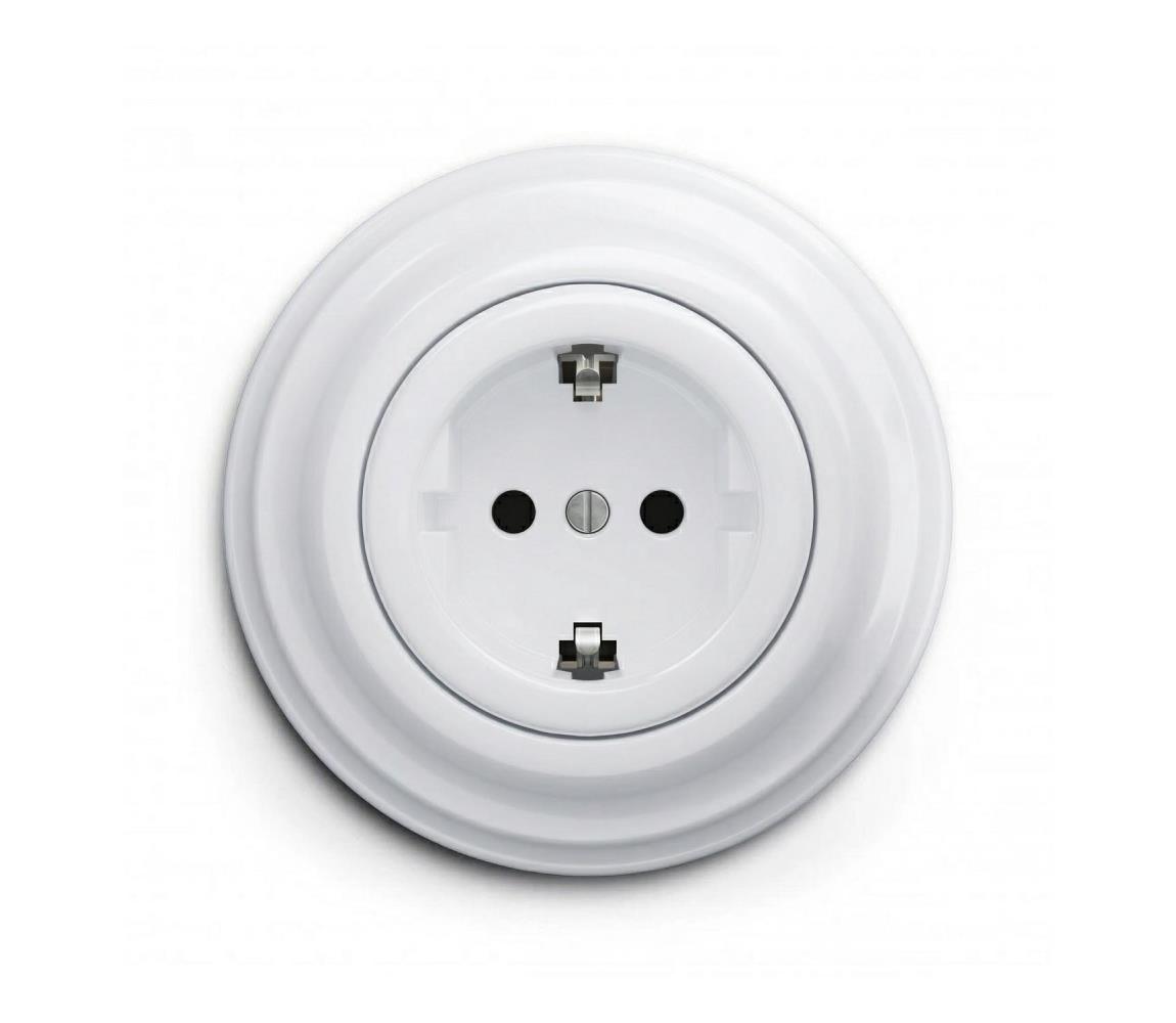Reblig - Retro domová zásuvka s rámikom SCHUKO 230V/16A snehovo biela RG0151+RG0160