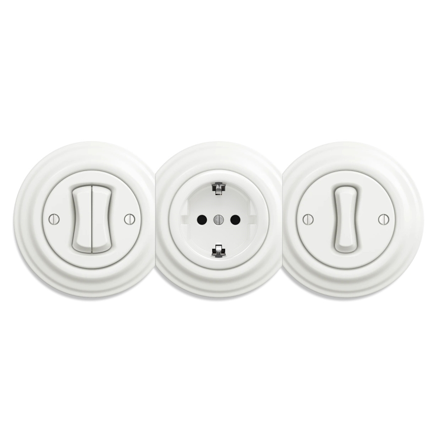 Reblig - Retro domová zásuvka SCHUKO 230 V/16 A bez rámčeka, keramická, biela