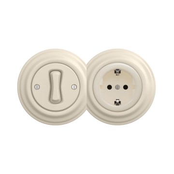 Reblig - Retro jednopólový vypínač č. 1 a zásuvka SCHUKO 230V s rámčekom béžová