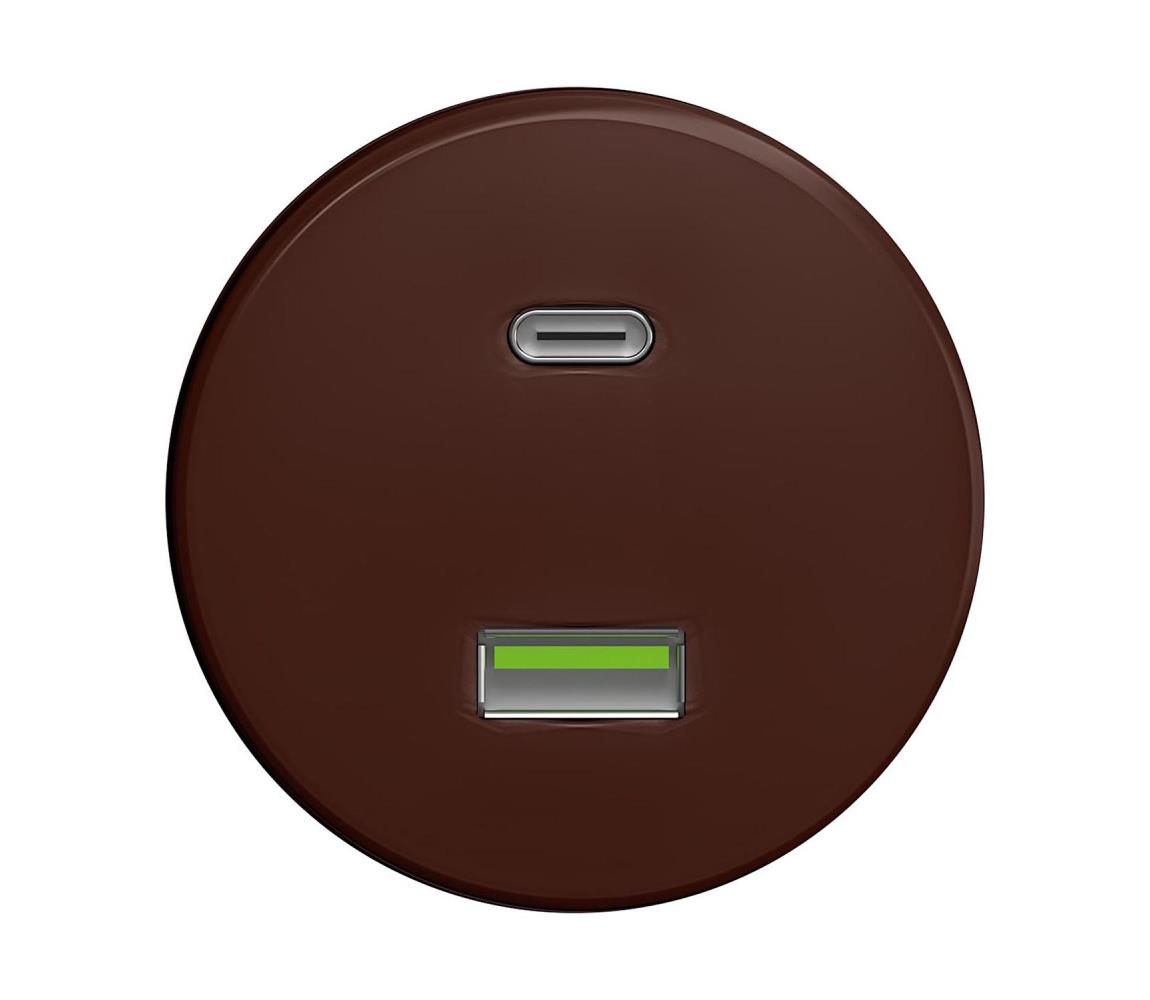Reblig - Retro USB zásuvka A+C bez rámčeka hnedá H/USB