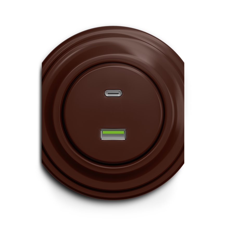 Reblig - Retro USB zásuvka A+C bez rámčeka hnedá