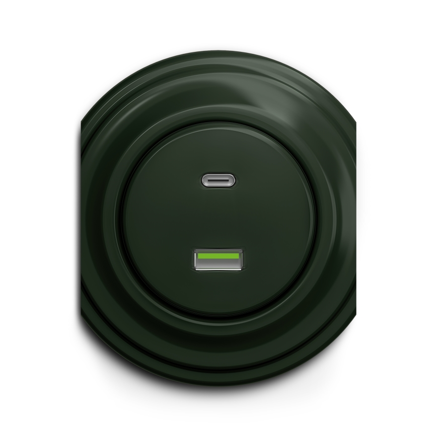 Reblig - Retro USB zásuvka A+C bez rámčeka zelená