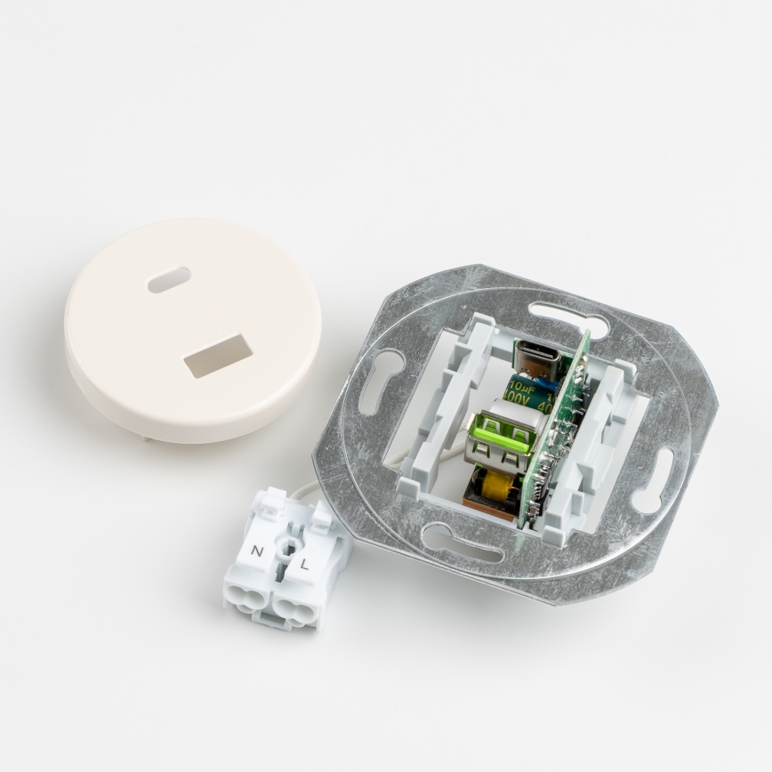 Reblig - Retro USB zásuvka A+C s béžovým rámčekom