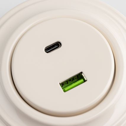 Reblig - Retro USB zásuvka A+C s béžovým rámčekom