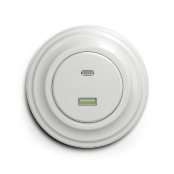 Reblig - Retro USB zásuvka A+C s keramickým rámikom, biela
