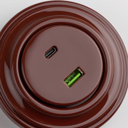 Reblig - Retro USB zásuvka A+C s rámčekom hnedá