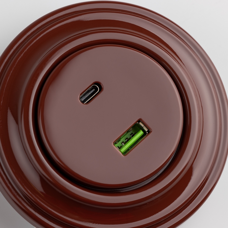 Reblig - Retro USB zásuvka A+C s rámčekom hnedá