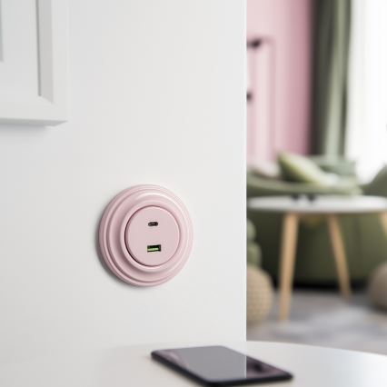 Reblig - Retro USB zásuvka A+C s rámikom staroružová