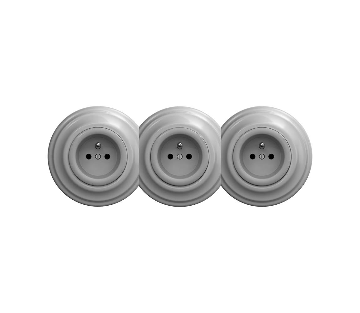 Reblig - Trojitá retro domová zásuvka s rámčekom 230 V sivá RG0054+2xRG0053+3xRG0051