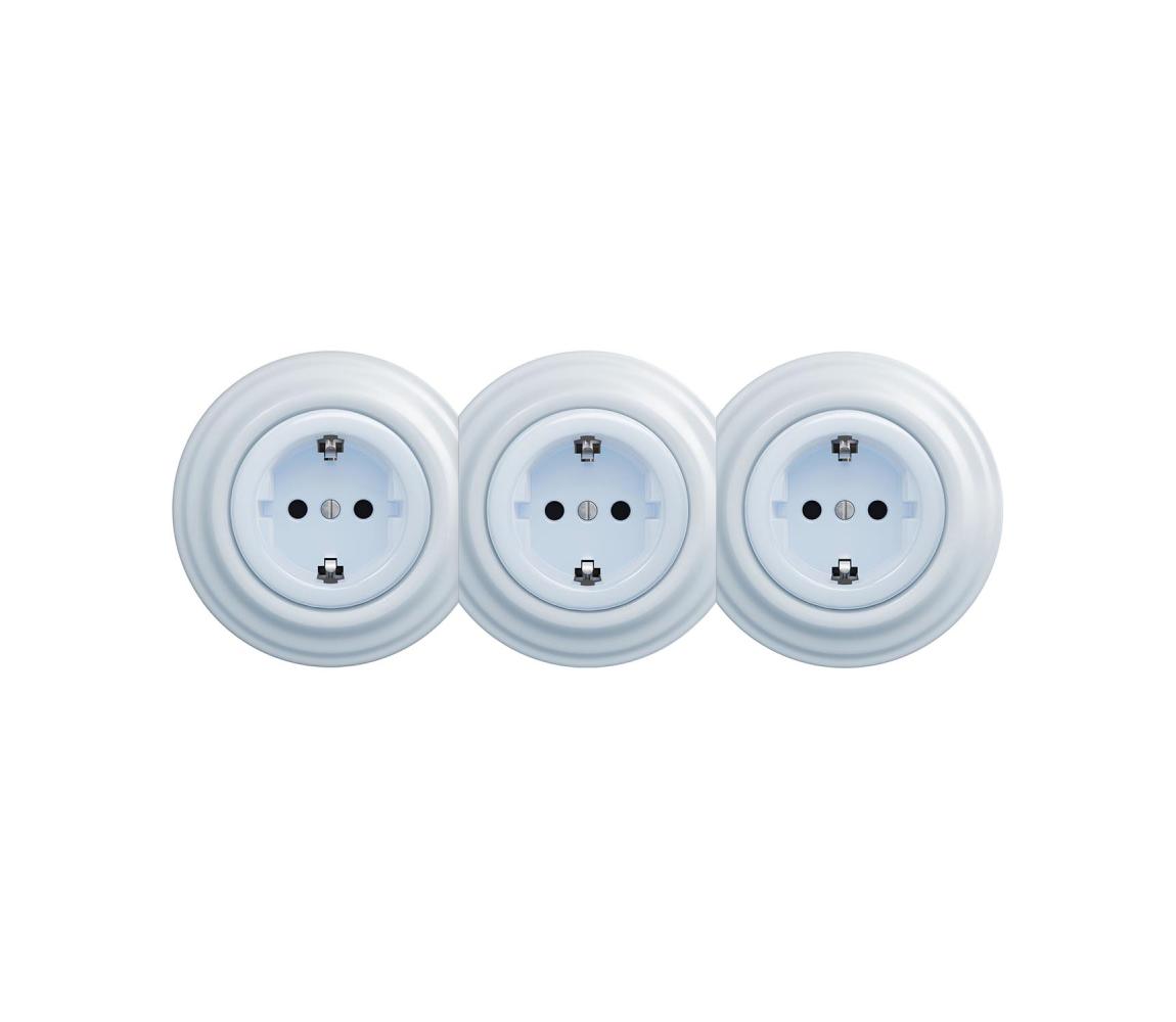 Reblig - Trojitá retro domová zásuvka s rámčekom SCHUKO 230 V modrá RG0027+2xRG0026+3xRG0108
