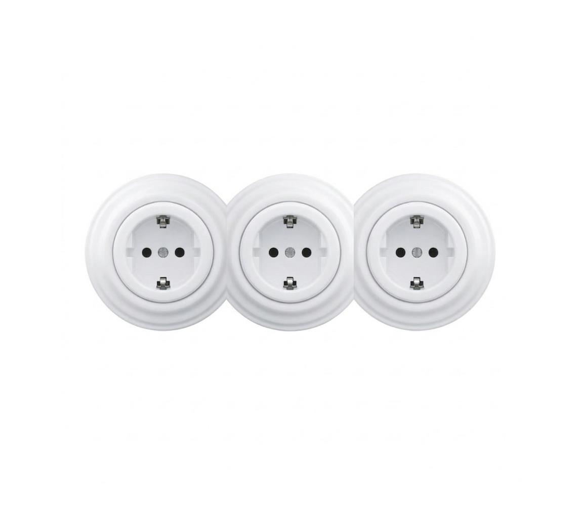 Reblig - trojitá retro domová zásuvka s rámčekom SCHUKO 230 V, snehovo biela RG0153+2xRG0152+3xRG0160