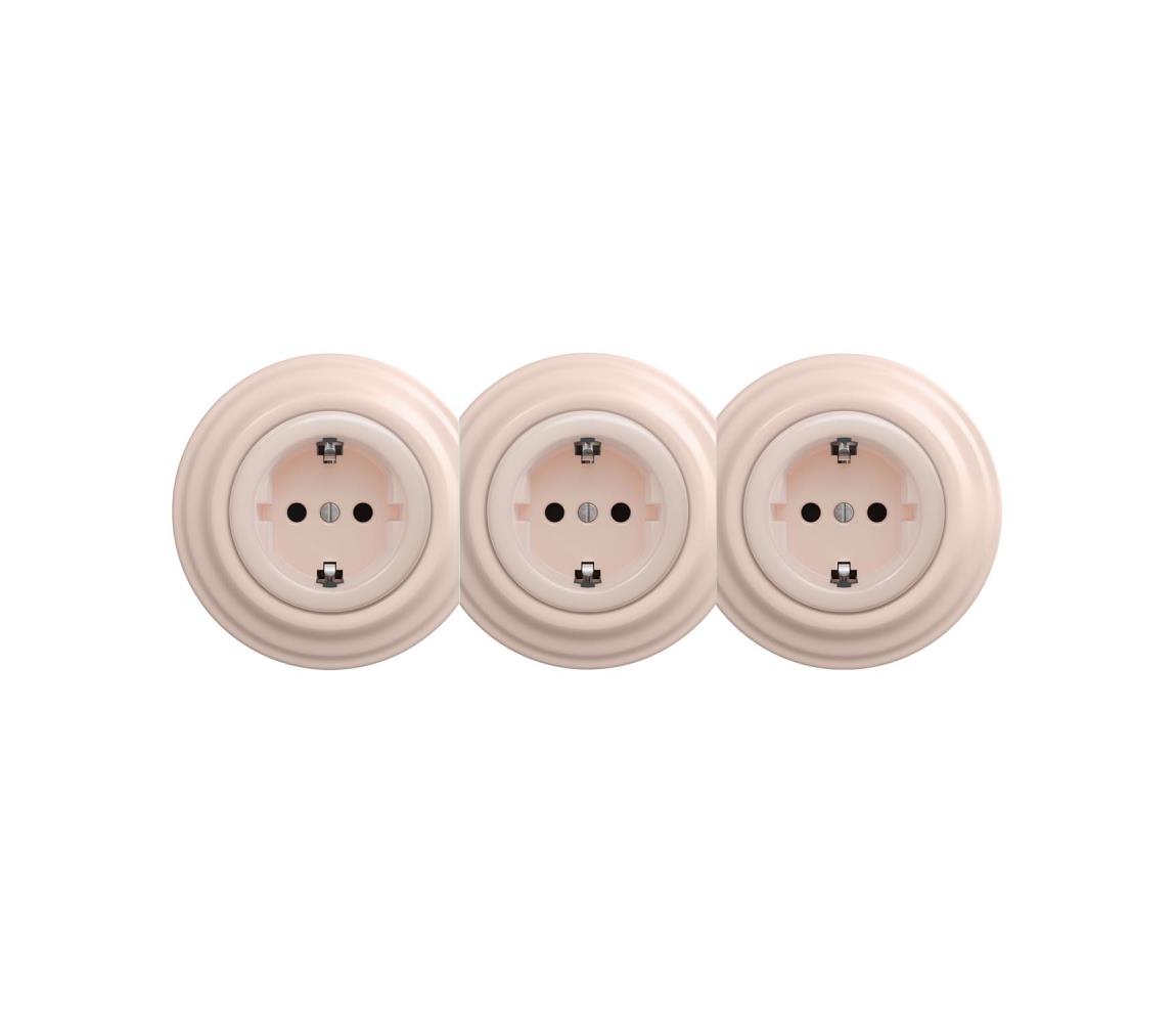 Reblig - Trojitá retro zásuvka domová s rámčekom SCHUKO 230V staroružová RG0121+2xRG0120+3xRG0143