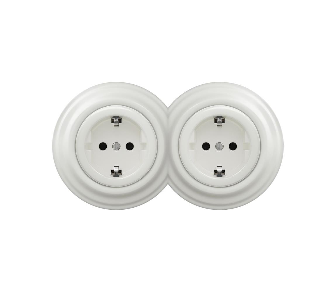 Reblig – dvojitá retro domová zásuvka so rámikom SCHUKO 230 V keramická biela 2xRG0008+2xRG0106