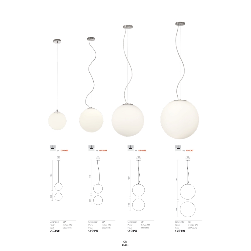 Redo 01-1066 - Luster na lanku OLA 2xE27/42W/230V pr. 40 cm