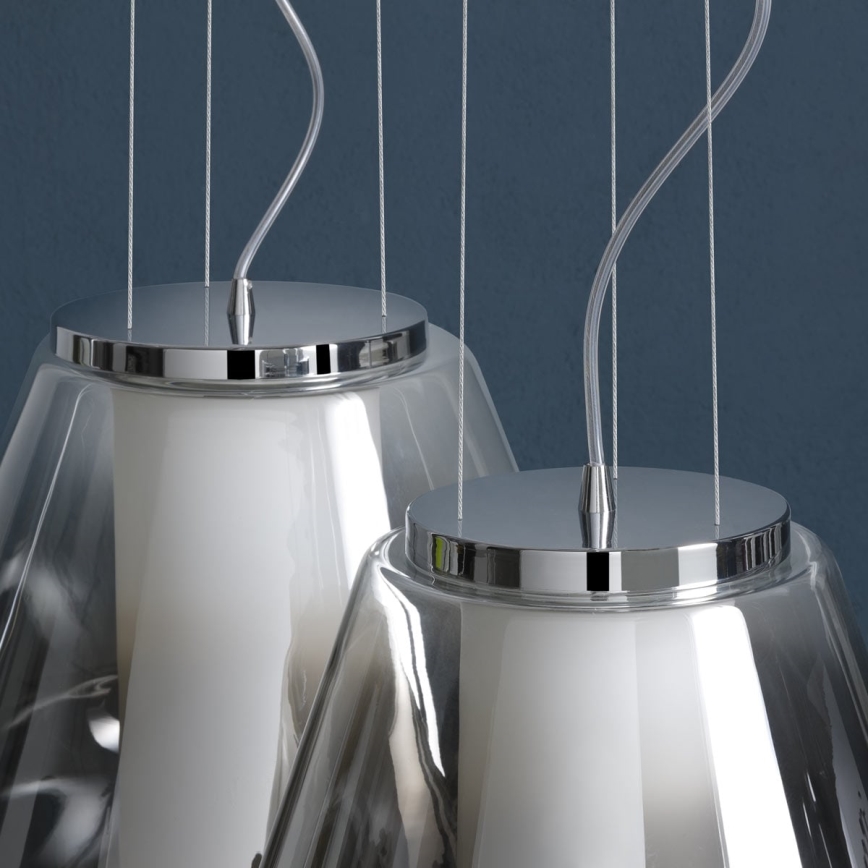 Redo 01-1139 - Luster na lankách FUSION 1xE27/42W/230V pr. 30 cm lesklý chróm/dymové sklo