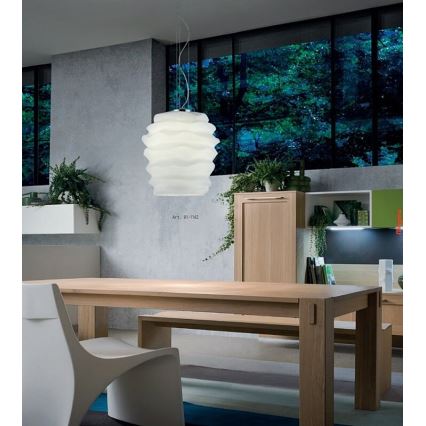 Redo 01-1142 - Luster na lanku MAGMA 1xE27/42W/230V, priemer 38 cm, lesklý chróm/biela