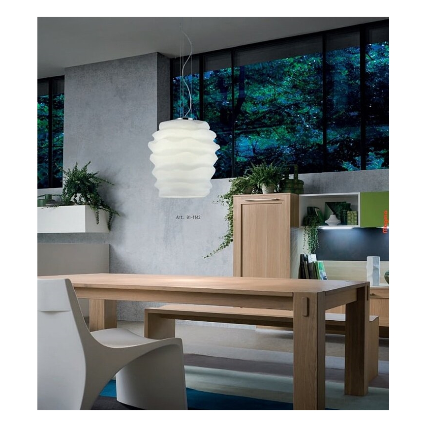 Redo 01-1142 - Luster na lanku MAGMA 1xE27/42W/230V, priemer 38 cm, lesklý chróm/biela