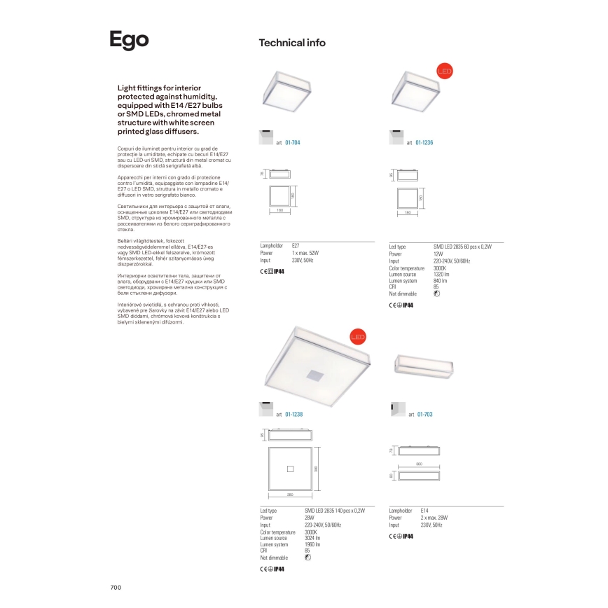 Redo 01-1236 - LED kúpeľňové stropné svietidlo EGO LED/12W/230V IP44 lesklý chróm