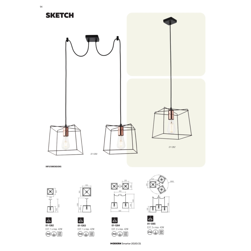 Redo 01-1265 - Luster na lanku SKETCH 3xE27/42W/230V pavúk