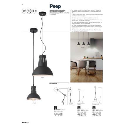 Redo 01-1281 - Luster na lanku PEEP 1xE27/42W/230V pr. 34,5 cm čierna