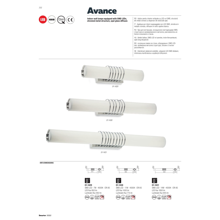 Redo 01-1431 - LED Nástenné svietidlo AVANCE LED/14W/230V 63 cm biela