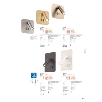 Redo 01-1492 - LED nástenné svietidlo QUDA LED/6W/230V + LED/3W CRI 90 čierna