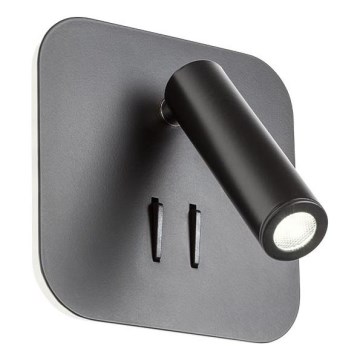 Redo 01-1492 - LED nástenné svietidlo QUDA LED/6W/230V + LED/3W CRI 90 USB čierne