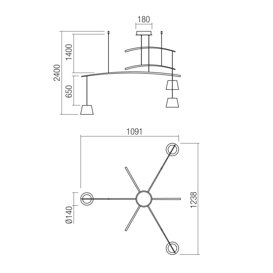 Redo 01-1525 - LED Luster na lanku LOLLI 3xLED/6W/230V čierna