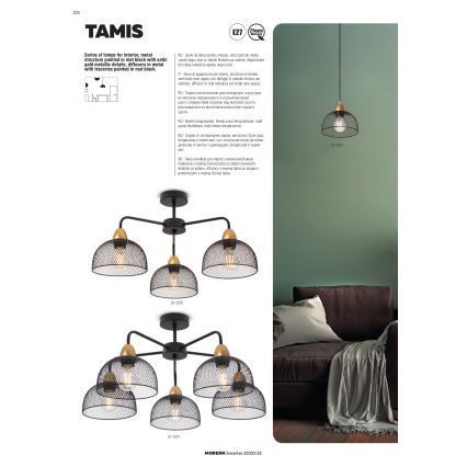 Redo 01-1573 - Luster na lane TAMIS 3xE27/42W/230V pr. 59 cm čierna