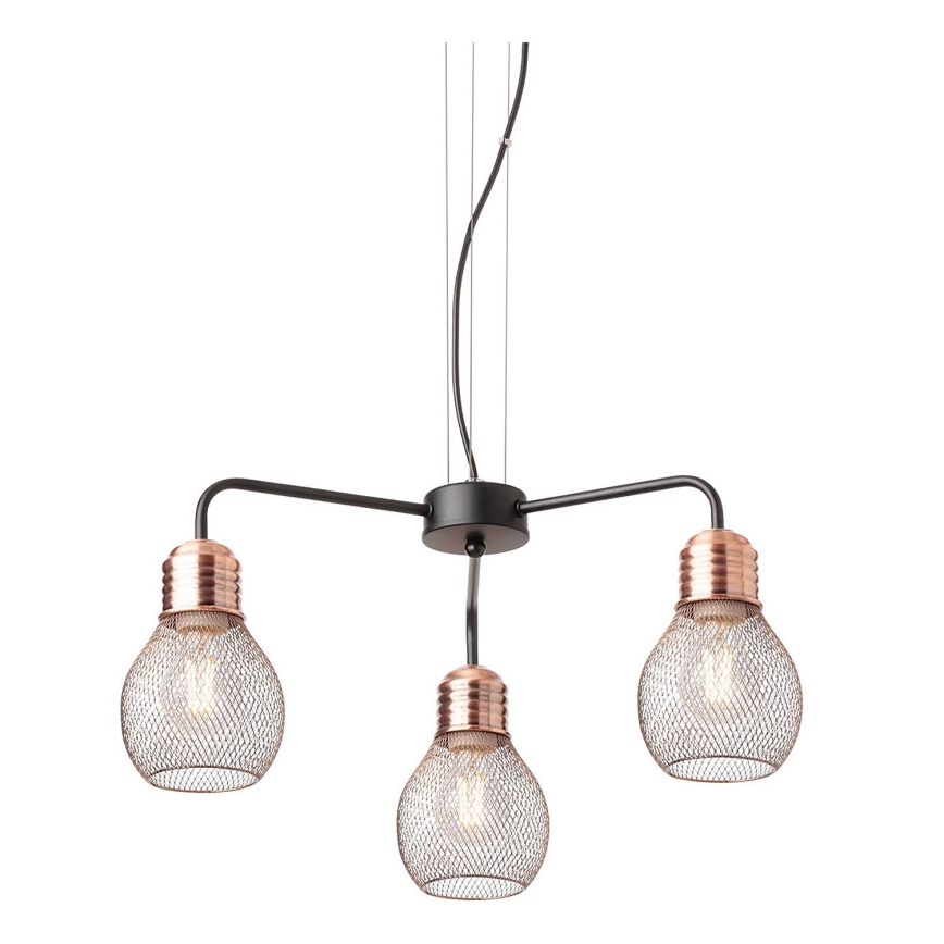 Redo 01-1579 - Luster na lanku EDISON 3xE27/42W/230V, priemer 53 cm, čierna/medená