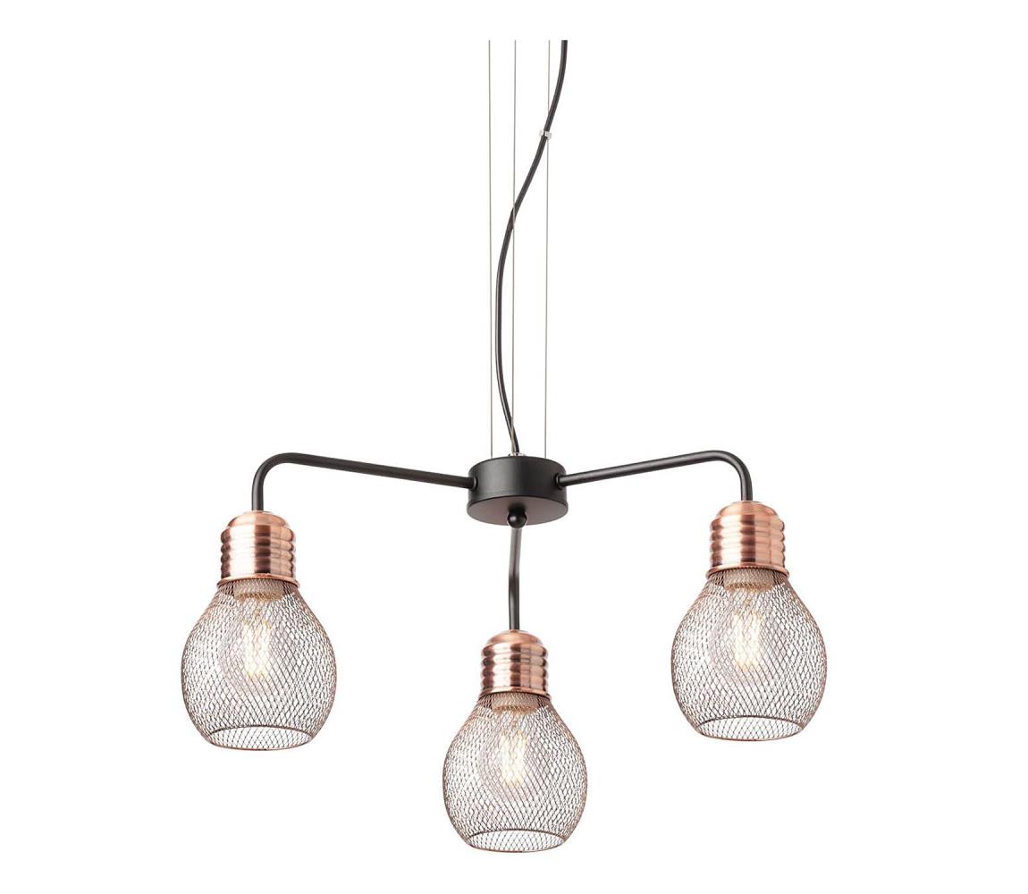 Redo 01-1579 - Luster na lanku EDISON 3xE27/42W/230V, priemer 53 cm, čierna/medená 01-1579