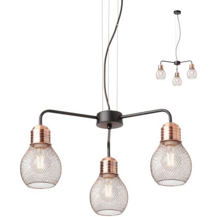 Redo 01-1579 - Luster na lanku EDISON 3xE27/42W/230V, priemer 53 cm, čierna/medená