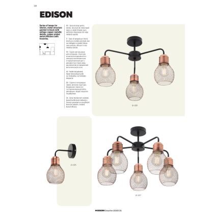 Redo 01-1580 - Luster na lanku EDISON 5xE27/42W/230V priemer 53 cm čierna/medená