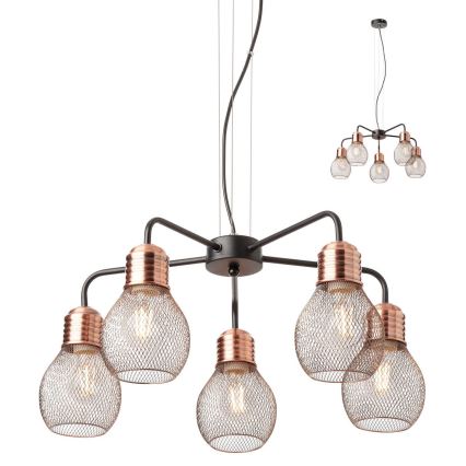 Redo 01-1580 - Luster na lanku EDISON 5xE27/42W/230V priemer 53 cm čierna/medená