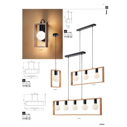 Redo 01-1663 - Nástenné svietidlo TIMBER 1xE27/42W/230V buk