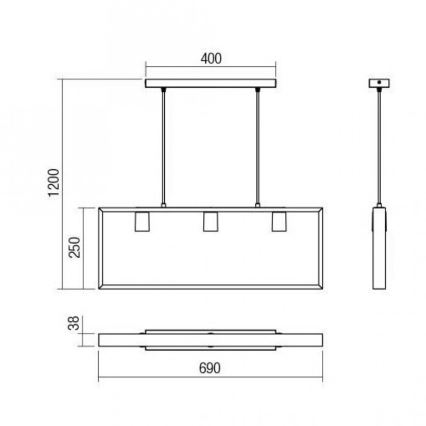 Redo 01-1665 - Luster na lanku TIMBER 3xE27/42W/230V buk