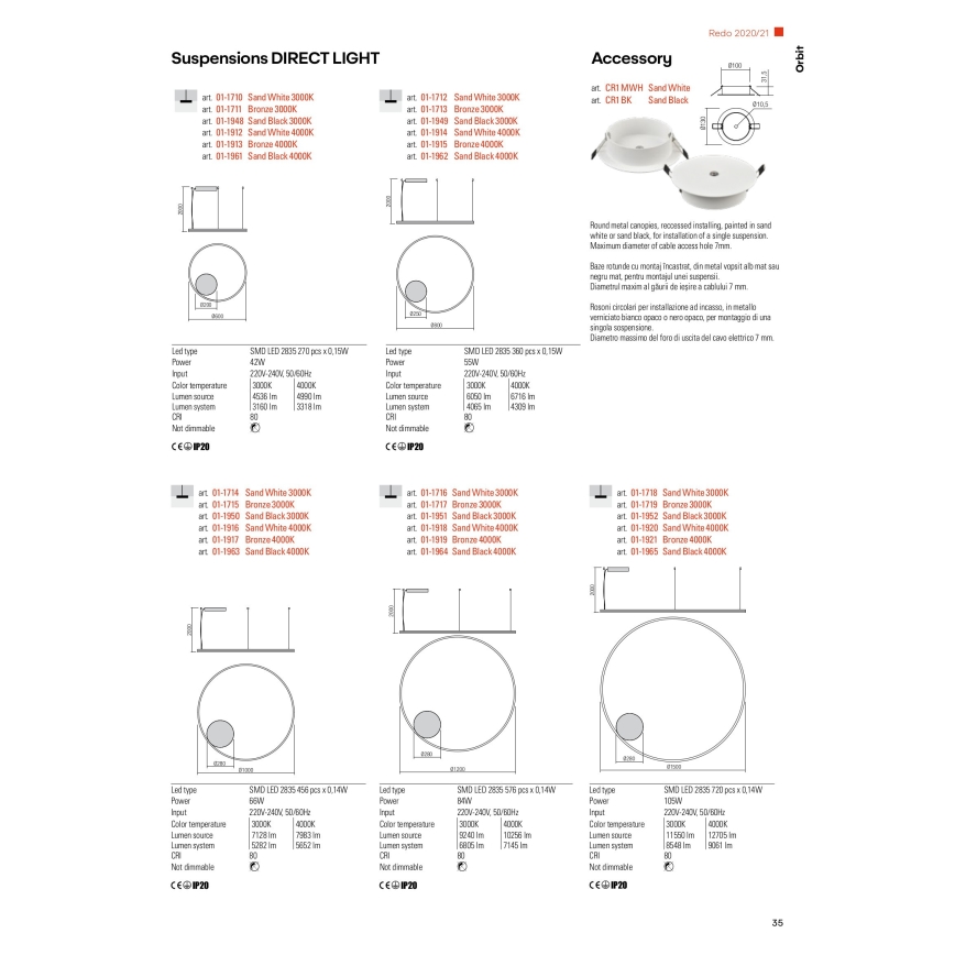 Redo 01-1712 - LED Luster na lanku ORBIT LED/55W/230V