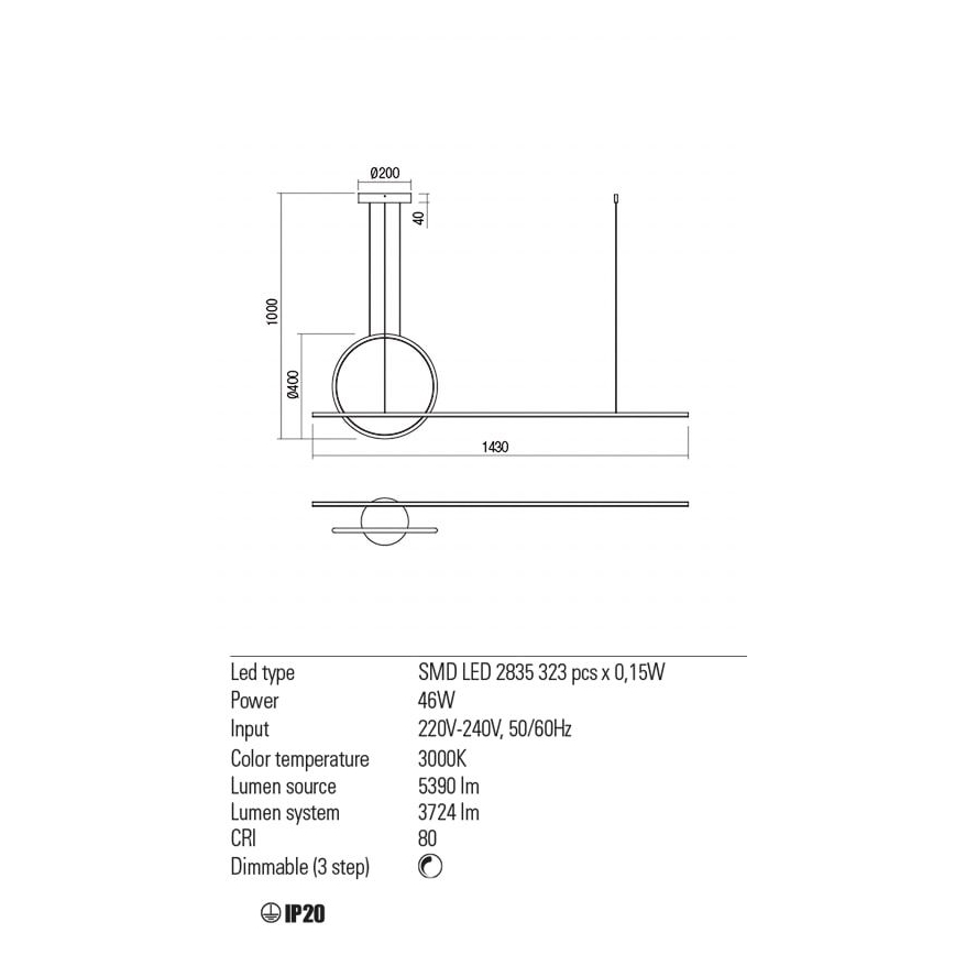 Redo 01-1734 - LED Stmievateľný luster na lanku GIOTTO LED/46W/230V biela